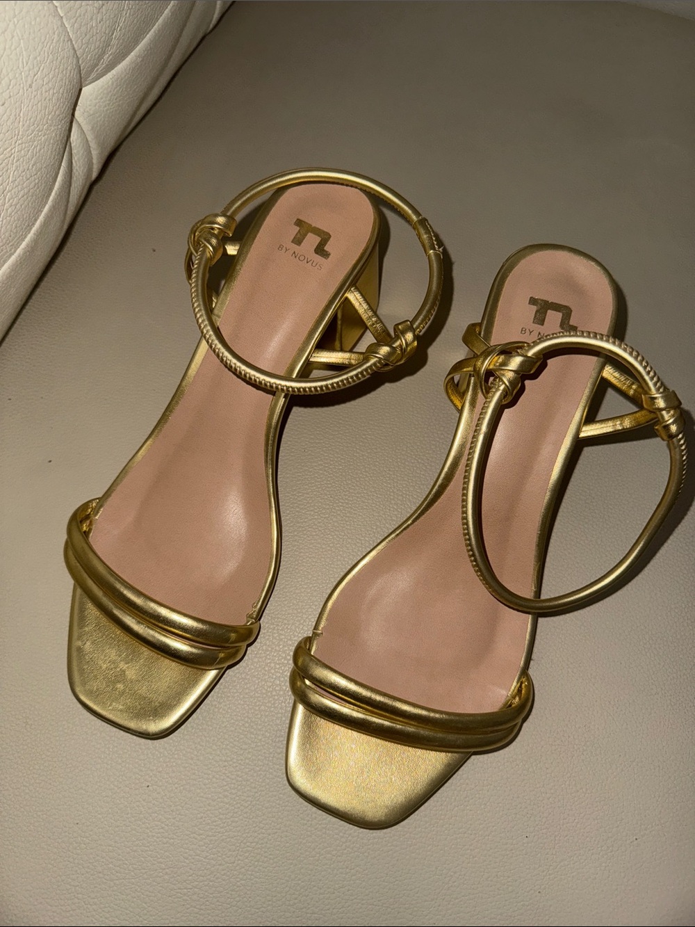 Metallic Gold Knotted Strap Heeled Sandals